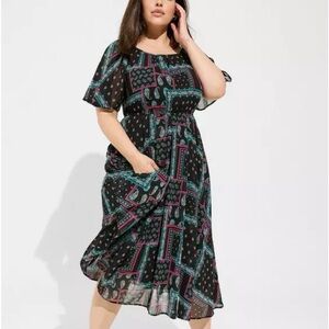 Patterned Black and Green Women's Dress